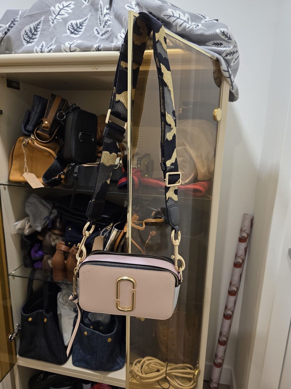 Women's Blush Pink Camera Bag with Gold Hardware